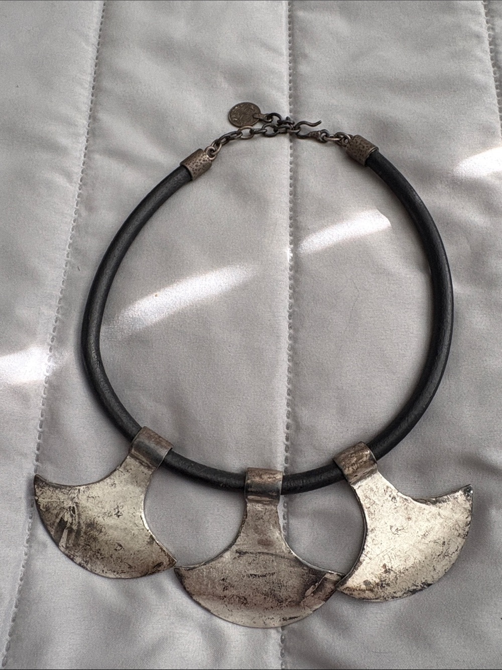 Vintage-Inspired Black and Silver Statement Necklace - Triple Crescent Design